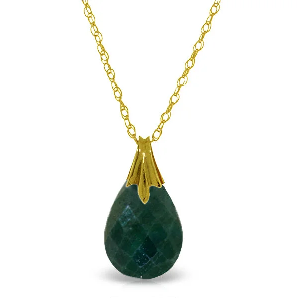 14K Solid Yellow Gold Necklace w/ Natural Diamondyed Green Sapphire