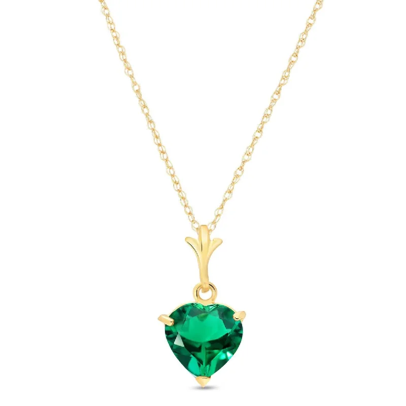 14K Solid Yellow Gold Necklace With Heart Shape 1.00 ctw High Polished Genuine Emerald - Grade AAA