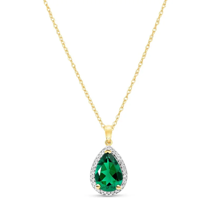 14K Solid Yellow Gold Necklace With Natural Diamonds & Genuine Emerald 3.16 ctw High Polished Brilliant Cut - Grade AAA