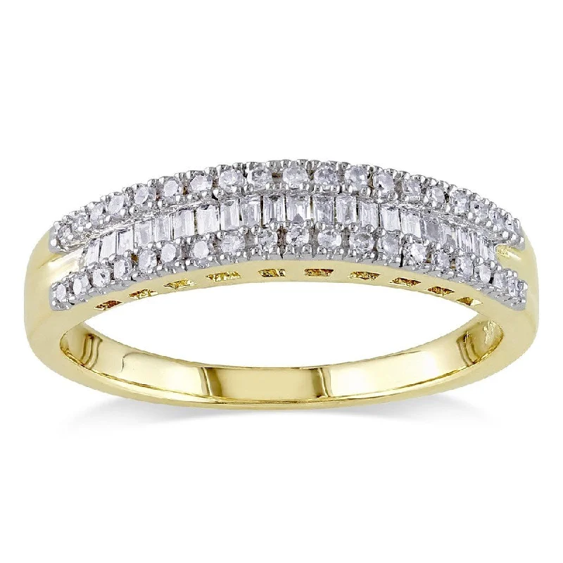 14k Yellow Gold 1/4ct TDW Baguette and Round-Cut Diamond 3-Row Anniversary Band by Miadora