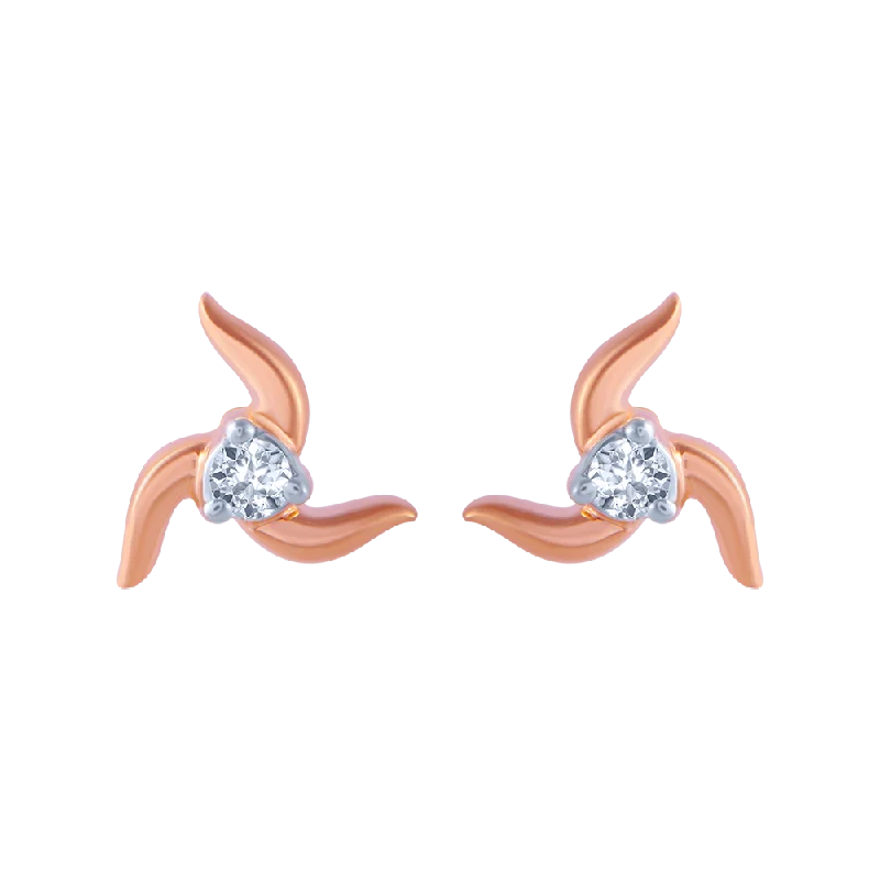 14KT (585) Rose Gold And Diamond Stud Earrings For Women