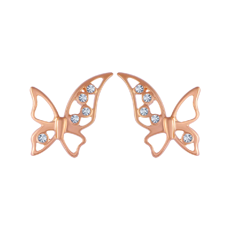 14KT (585) Rose Gold And Diamond Stud Earrings For Women