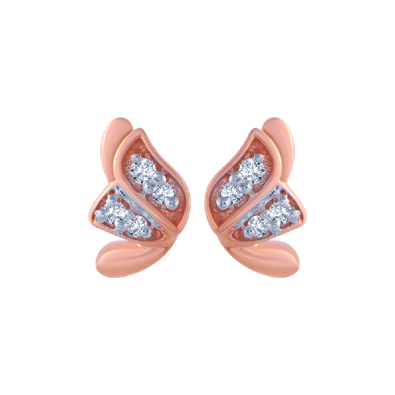 14KT (585) Rose Gold And Diamond Stud Earrings For Women