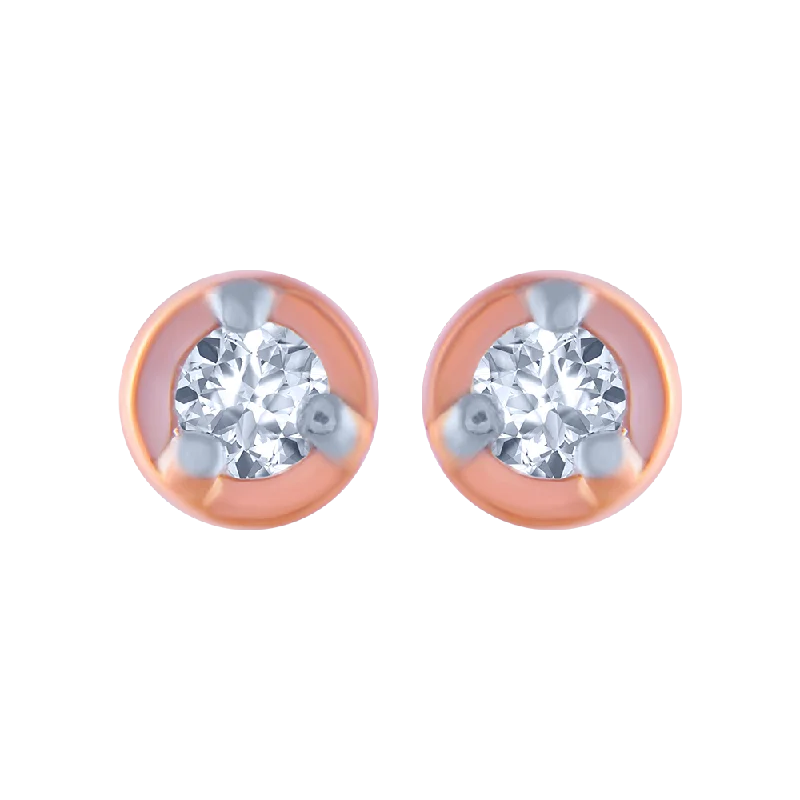 14KT (585) Rose Gold And Diamond Stud Earrings For Women