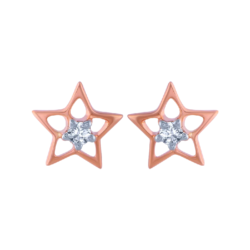 14KT (585) Rose Gold And Diamond Stud Earrings For Women