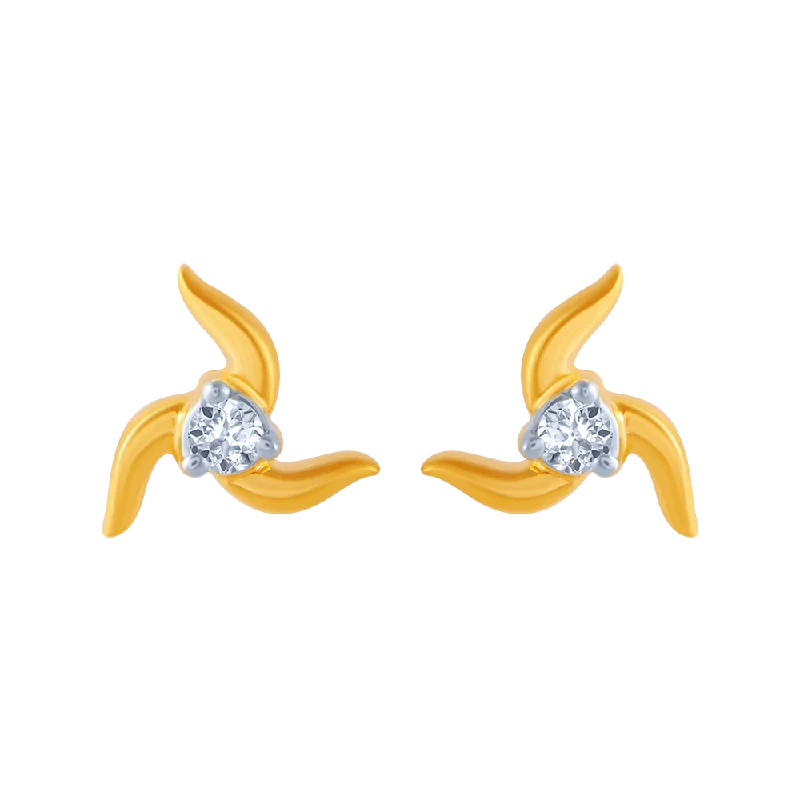 14KT (585) Yellow Gold And Diamond Stud Earrings For Women