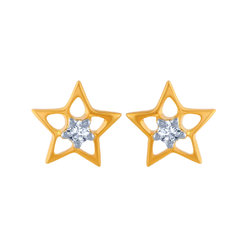 14KT (585) Yellow Gold And Diamond Stud Earrings For Women