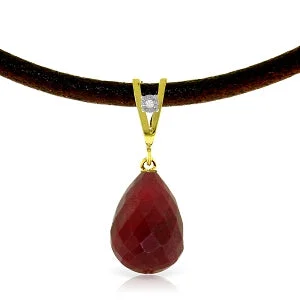 15.51 Carat 14K Solid Yellow Gold Leather Necklace Diamond Ruby