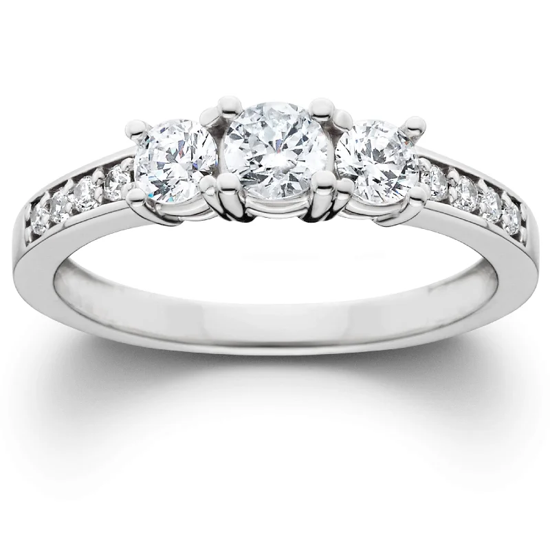 1ct 3-Stone Diamond Engagement Round Brilliant Cut Ring White Gold