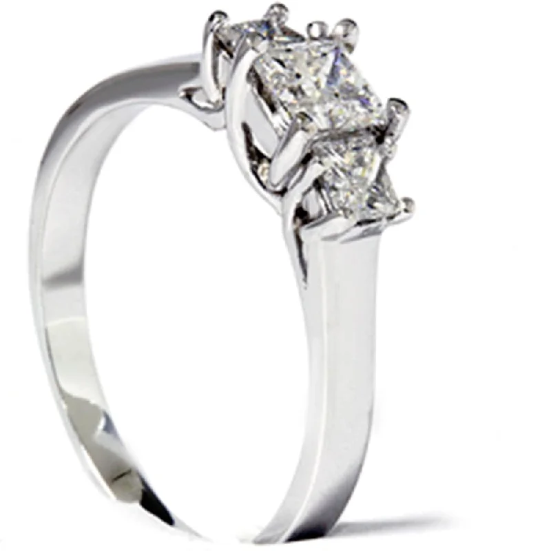 1ct Three Stone Princess Cut Diamond Engagement Ring White Gold