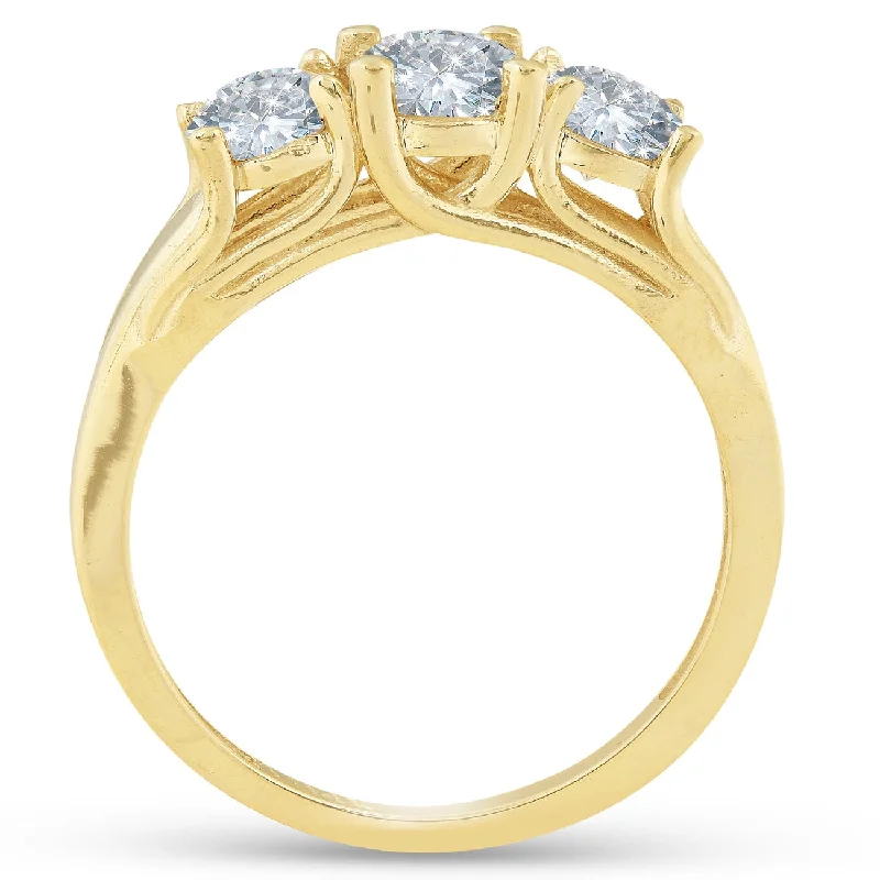 1ct Three Stone Round Diamond Engagement Ring Yellow Gold