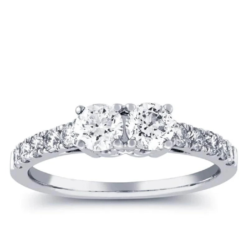 1ct Two Stone Diamond Round Cut Engagement Anniversary Ring White Gold