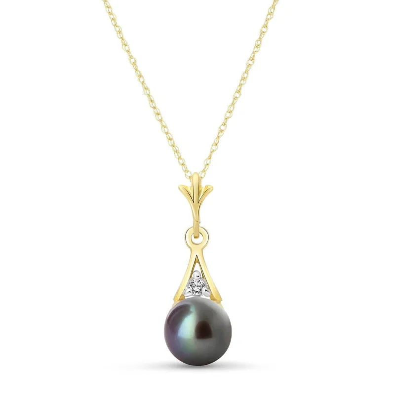 2.03 Carat 14K Solid Yellow Gold Necklace Diamond Black Pearl