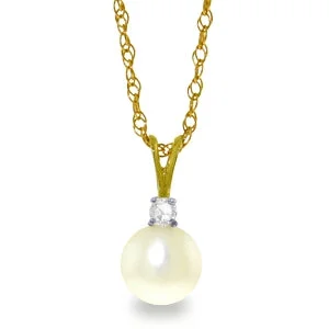 2.05 Carat 14K Solid Yellow Gold Nourish Pearl Diamond Necklace