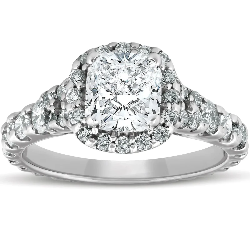 2 1/2ct Cushion Diamond Halo Engagement Ring White Gold Lab Grown