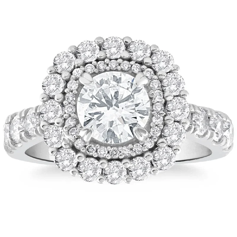 2 1/2Ct Cushion Halo Diamond Engagement Ring in White or Yellow Gold