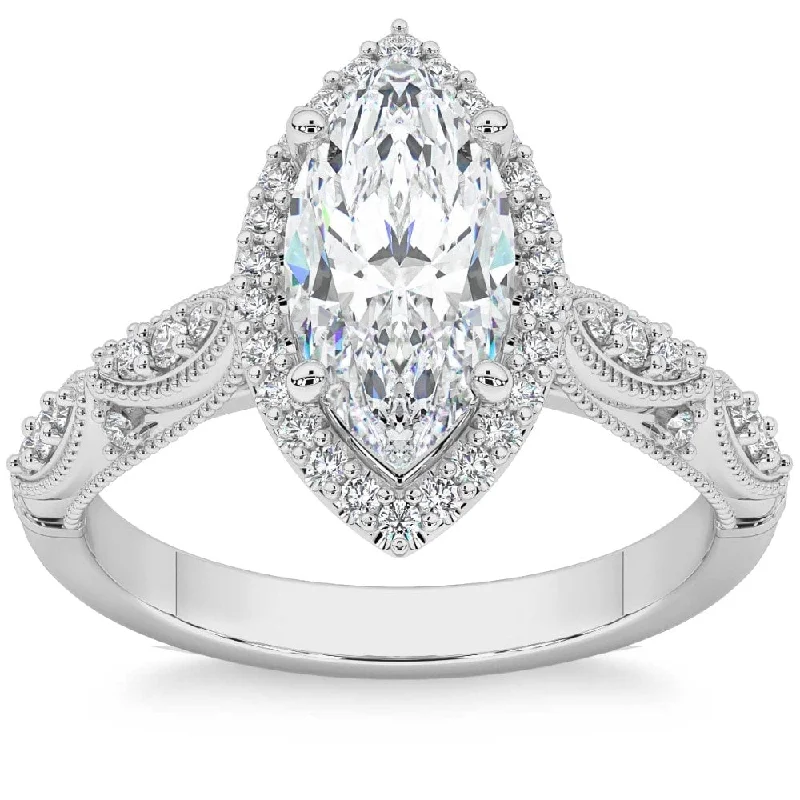 2 1/4Ct Marquise Halo Nature Inspired Lab Grown Diamond Engagement Ring Gold