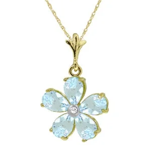 2.22 Carat 14K Solid Yellow Gold Necklace Natural Aquamarine Diamond