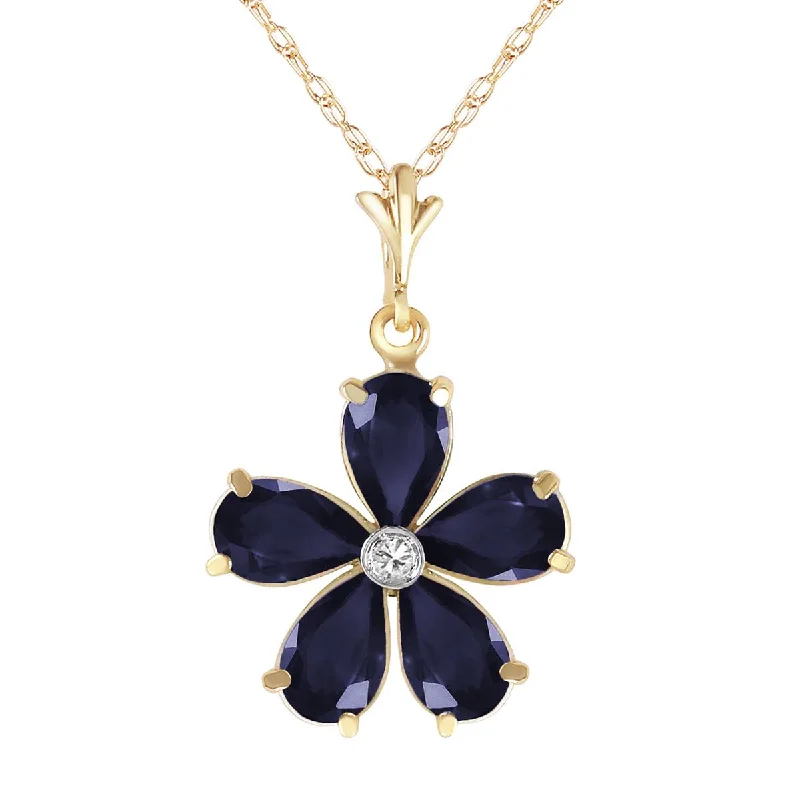 2.22 Carat 14K Solid Yellow Gold Necklace Natural Sapphire Diamond