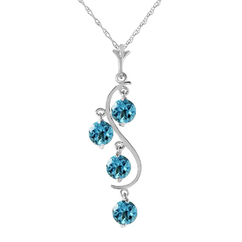 2.25 Carat 14K Solid White Gold Move The Earth Blue Topaz Necklace