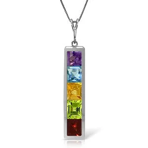 2.25 Carat 14K Solid White Gold Necklace Natural Multi Gemstones