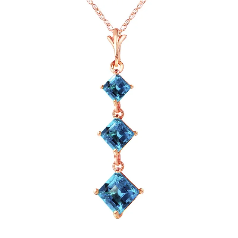 2.4 Carat 14K Solid Rose Gold Waterdrops Blue Topaz Necklace