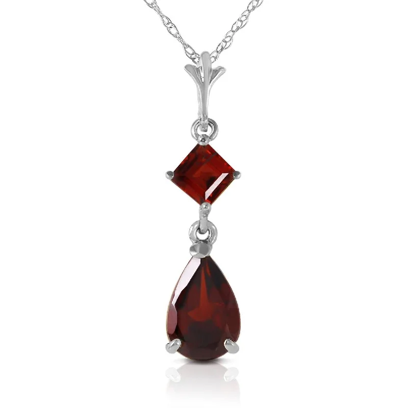 2 Carat 14K Solid White Gold Granted Wishes Garnet Necklace