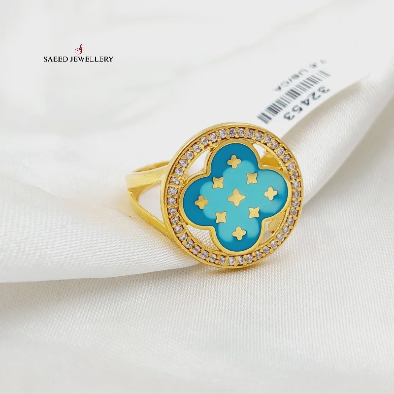 Enameled & Zircon Studded Clover Ring