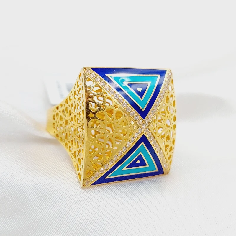 Enameled & Zircon Studded Pyramid Ring