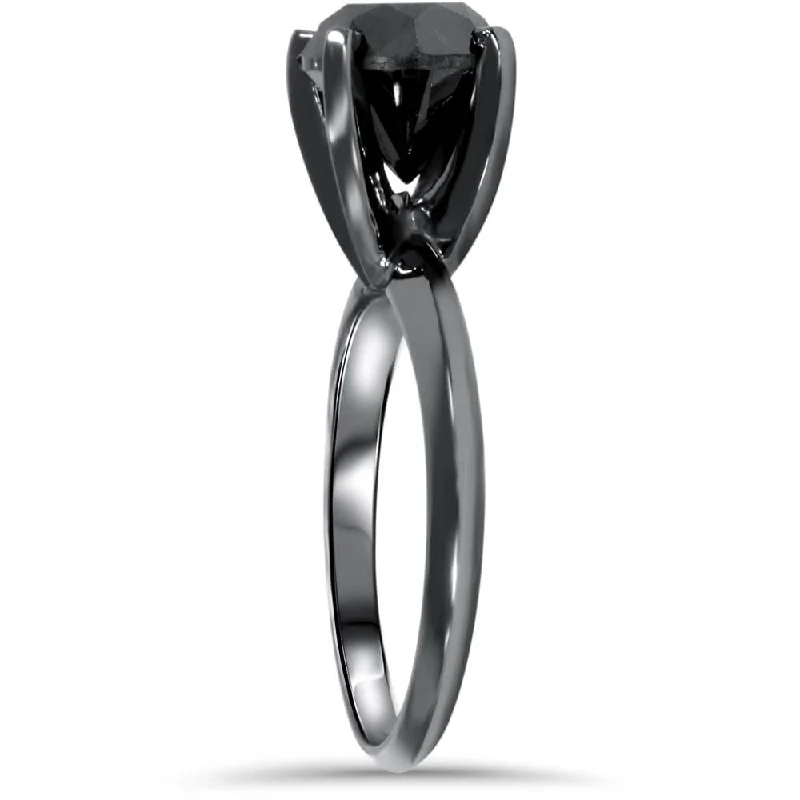 2ct Black Diamond Solitaire Engagement Ring Black Gold