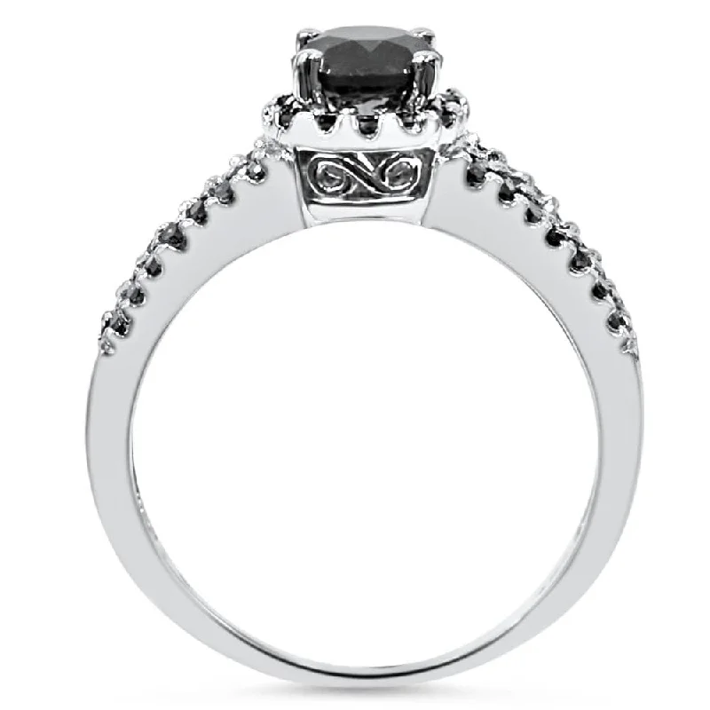 2CT Black Diamond Split Shank Halo Engagement Ring White Gold