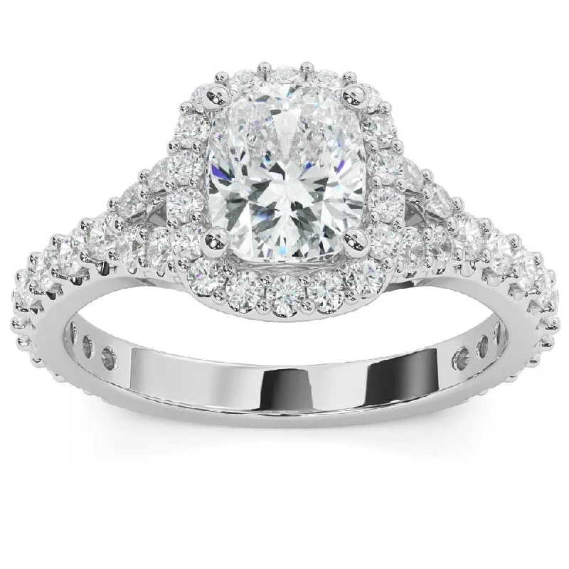 2Ct Cushion Halo Lab Grown Diamond Engagement Ring in Gold