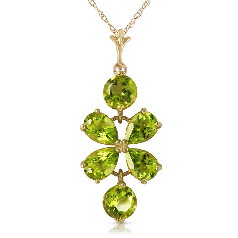 3.15 Carat 14K Solid Yellow Gold Lines Read In Spring Peridot Necklace