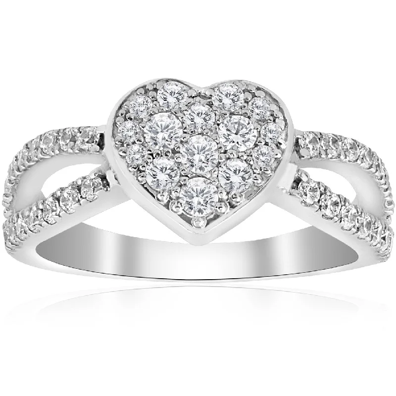 3/4 ct Heart Shape Pave Diamond Engagement Ring White Gold