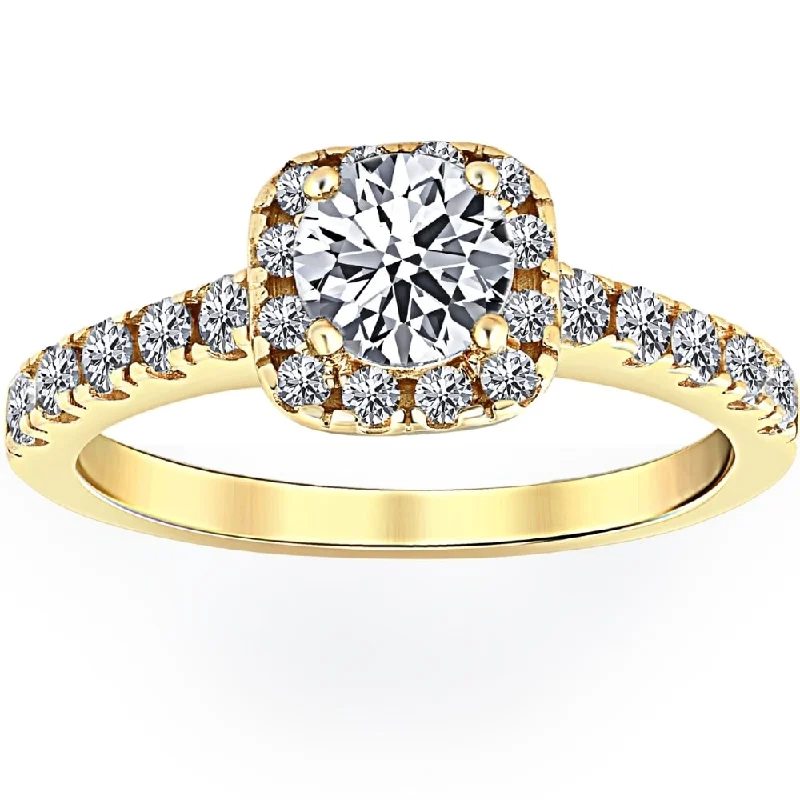 3/4Ct Diamond Cushion Halo Engagement Ring Yellow Gold