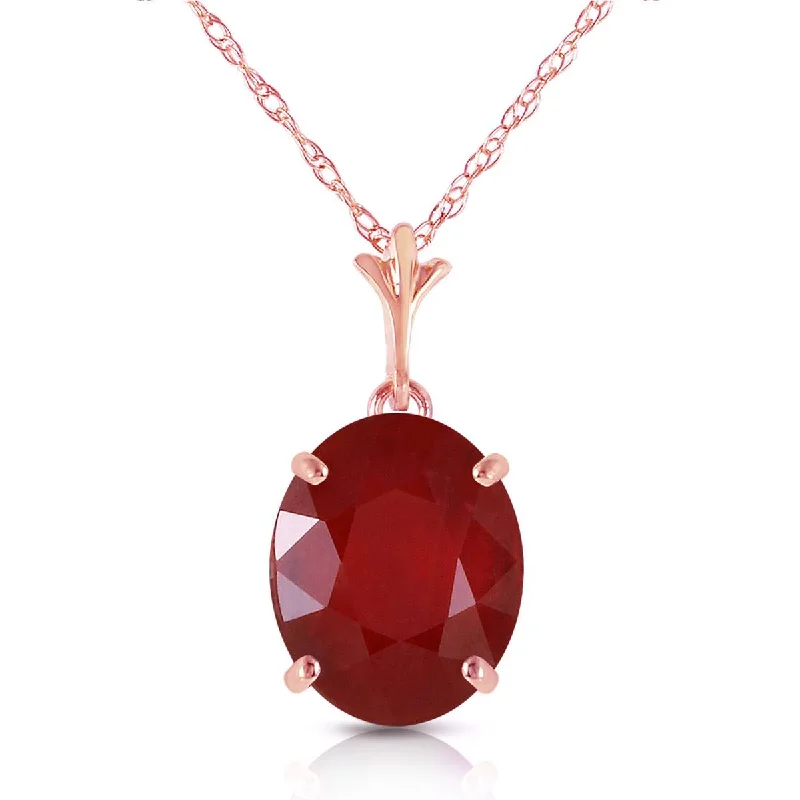 3.5 Carat 14K Solid Rose Gold Necklace Natural Oval Ruby