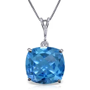 3.6 Carat 14K Solid White Gold Necklace Natural Checkerboard Cut Blue Topaz