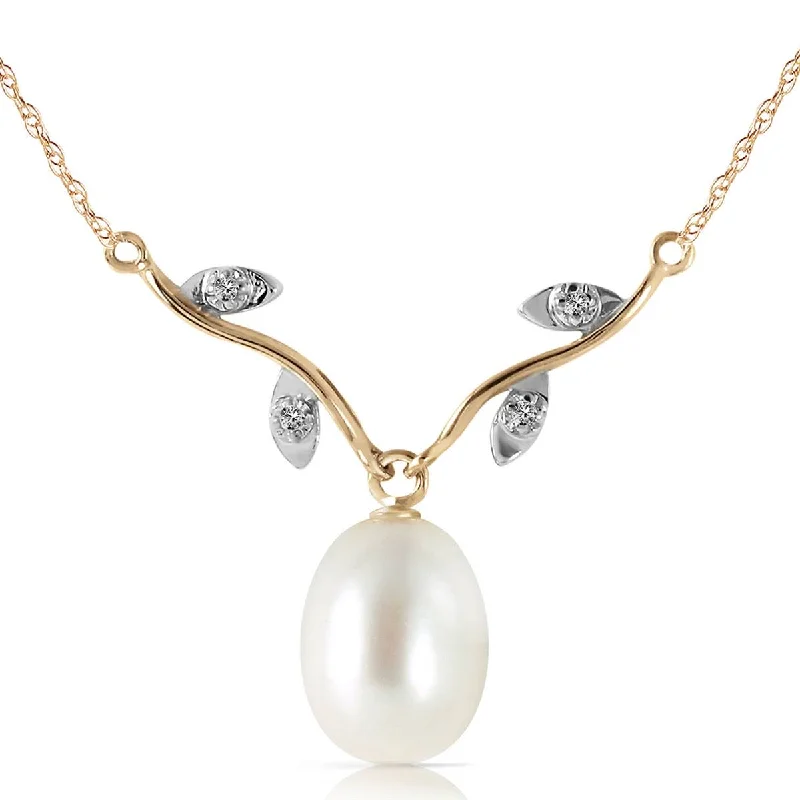 4.02 Carat 14K Solid Yellow Gold Love Oh Love Pearl Diamond Necklace