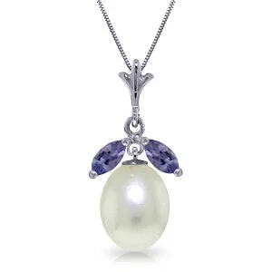 4.5 Carat 14K Solid White Gold Soundless Fluency Tanzanite Pearl Necklace