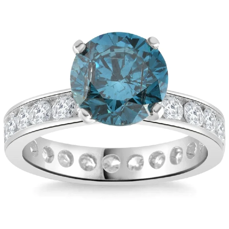 4 Ct TW Blue & White Diamond Eternity Engagement Ring in White Gold