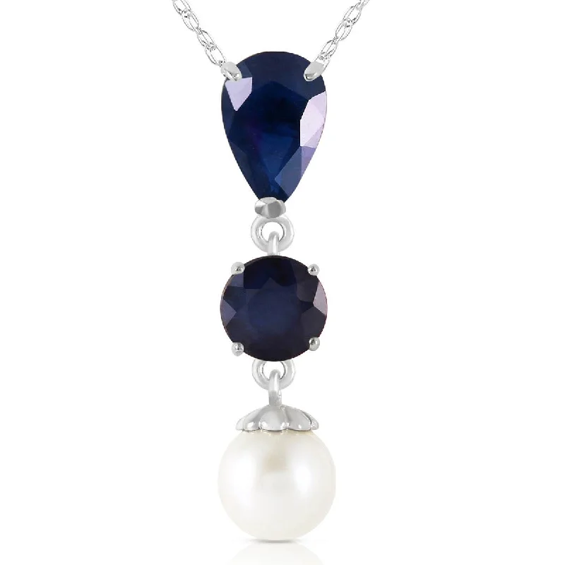 5.05 Carat 14K Solid White Gold Joy Brings Joy Sapphire Pearl Necklace