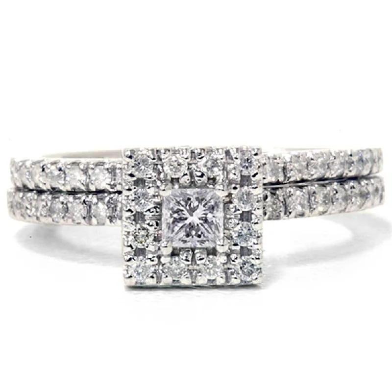 5/8ct Princess Cut Diamond Engagement Wedding Ring Set White Gold