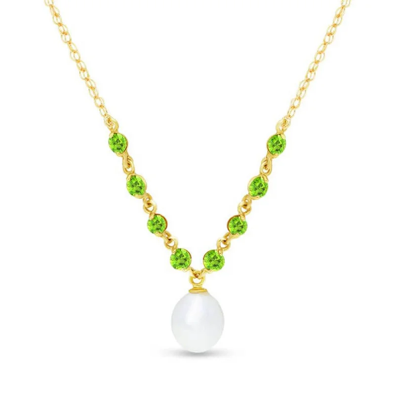 5 Carat 14K Solid Yellow Gold Necklace Natural Peridot Pearl