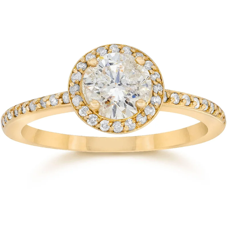 7/8 Carat Diamond Halo Engagement Ring Yellow Gold