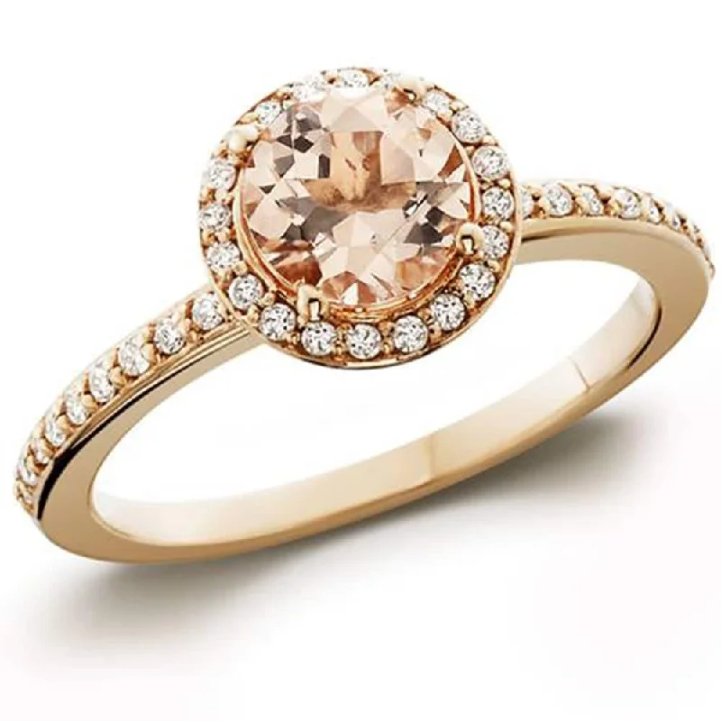 7/8ct Morganite & Diamond Halo Engagement Ring Rose Gold