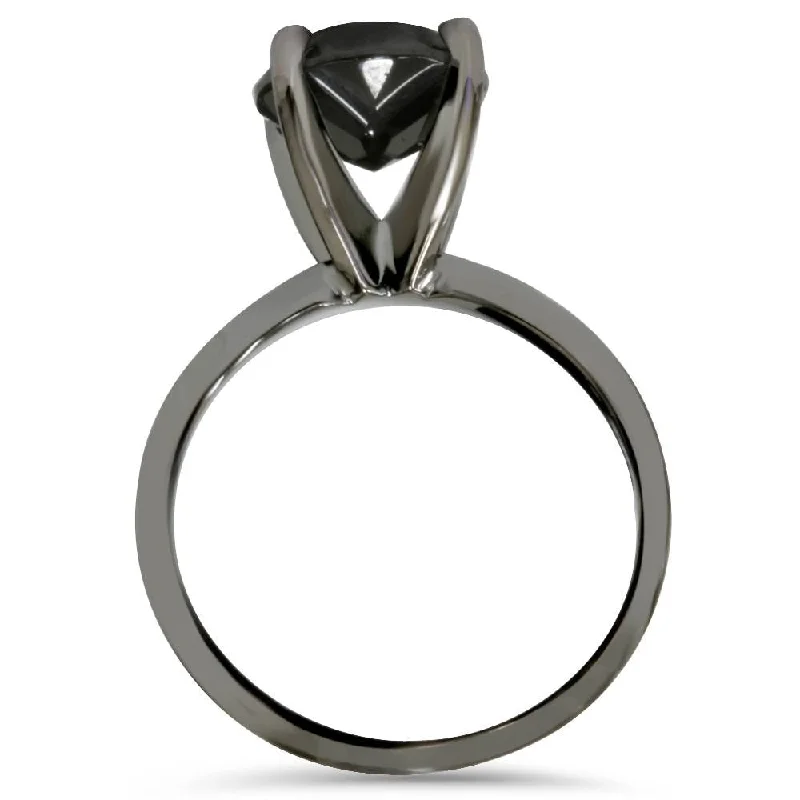 8MM Black Spinel Solitaire Round Engagement Ring White Gold