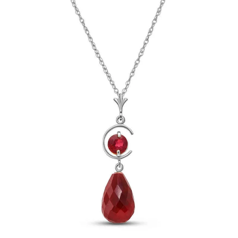 9.3 Carat 14K Solid White Gold Love Birds Ruby Necklace