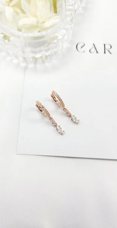 925 Sterling Silver Gold-Plated/Rose Gold-Plated (Your Choice) Jewelled Hinged Earrings with Jewelled Droplets (1 pair) - SS710/A