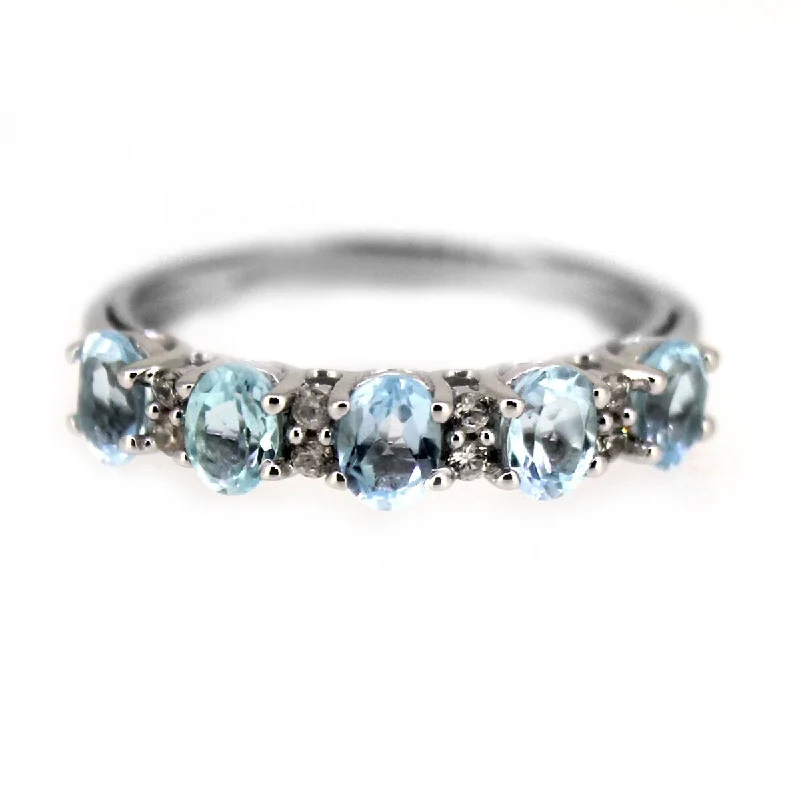 925 Sterling Silver Sky Blue Topaz and White Natural Zircon Band Ring