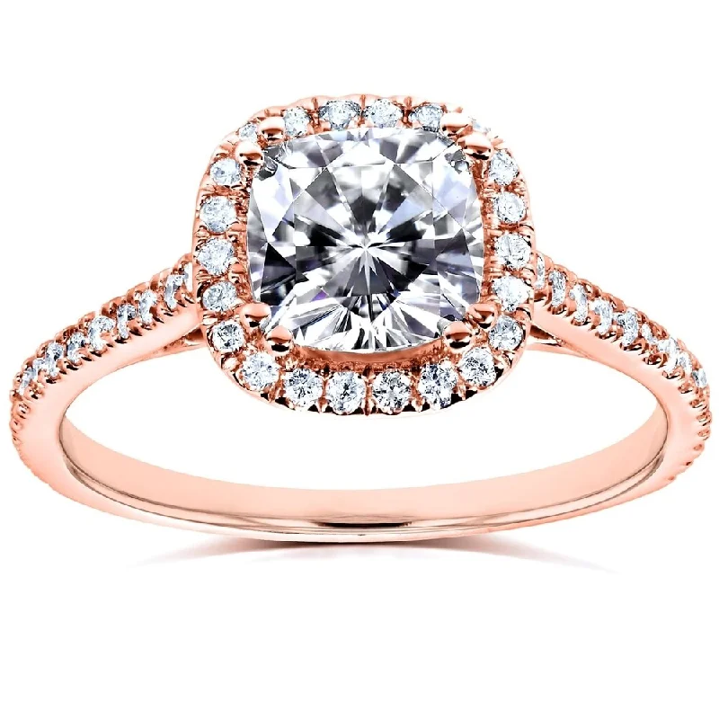 Annello by Kobelli 14k Rose Gold Cushion Moissanite and 1/4ct TDW Diamond Halo Engagement Ring